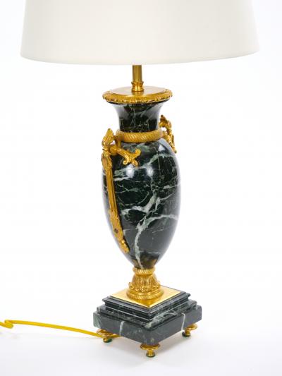 Pair Bronze Mounted Antico Verde Marble Urn Form Table Lamps French 19th Cent