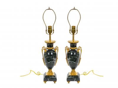 Pair Bronze Mounted Antico Verde Marble Urn Form Table Lamps French 19th Cent