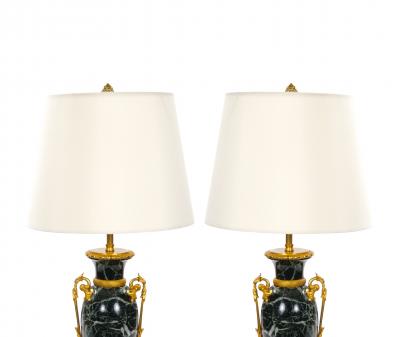 Pair Bronze Mounted Antico Verde Marble Urn Form Table Lamps French 19th Cent