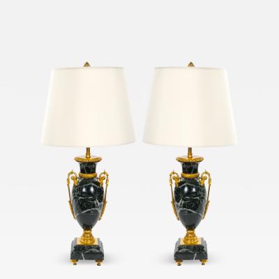 Pair Bronze Mounted Antico Verde Marble Urn Form Table Lamps French 19th Cent