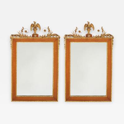 Pair Burlwood Framed Top Details Hanging Wall Mirror