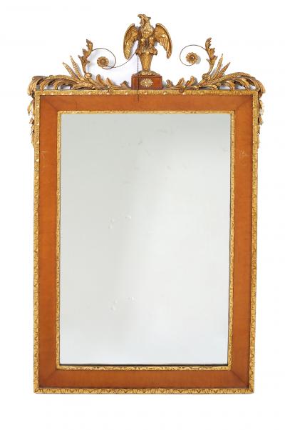 Pair Burlwood Framed Top Details Hanging Wall Mirror