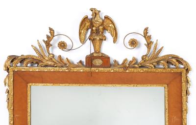 Pair Burlwood Framed Top Details Hanging Wall Mirror