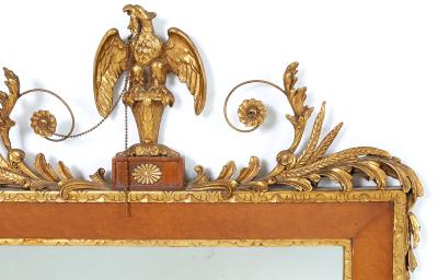 Pair Burlwood Framed Top Details Hanging Wall Mirror