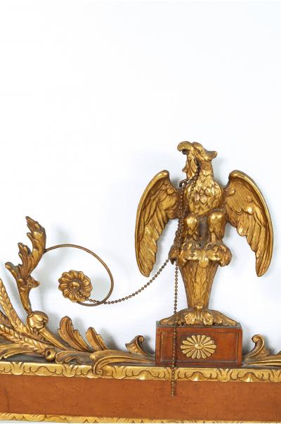 Pair Burlwood Framed Top Details Hanging Wall Mirror