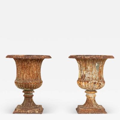 Pair Cast Iron Neoclassical Urns France Early 20th C 