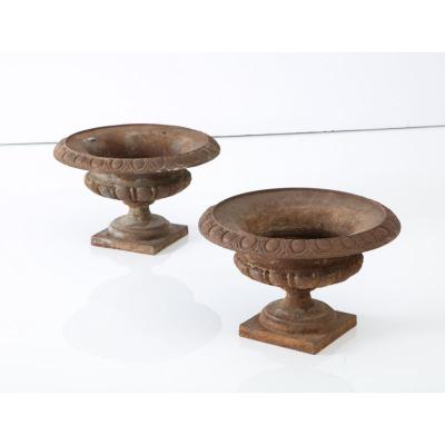 Pair Cast Iron Pie Crust Urns