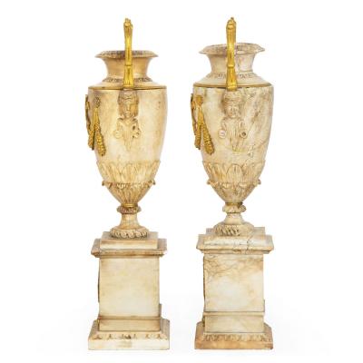 Pair Charles X Bronze Mounted Carved Alabaster Vases