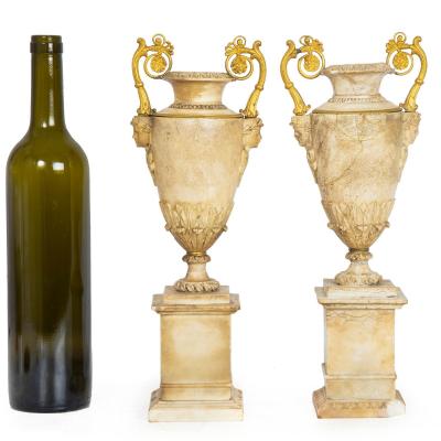 Pair Charles X Bronze Mounted Carved Alabaster Vases