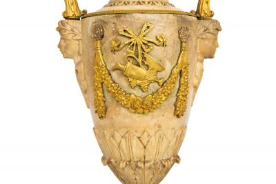 Pair Charles X Bronze Mounted Carved Alabaster Vases