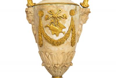 Pair Charles X Bronze Mounted Carved Alabaster Vases