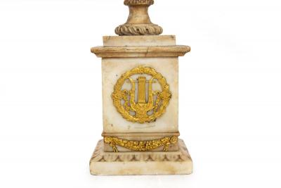 Pair Charles X Bronze Mounted Carved Alabaster Vases