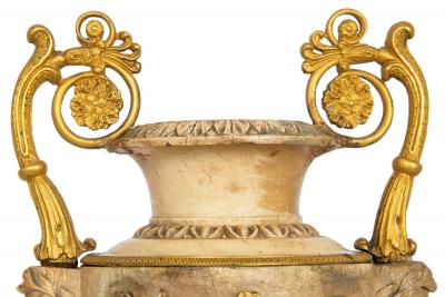 Pair Charles X Bronze Mounted Carved Alabaster Vases