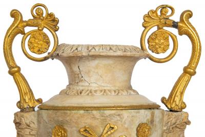 Pair Charles X Bronze Mounted Carved Alabaster Vases