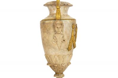 Pair Charles X Bronze Mounted Carved Alabaster Vases