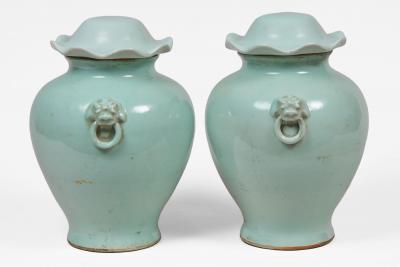 Pair Chinese Celadon Vases with Lids