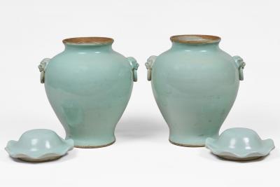 Pair Chinese Celadon Vases with Lids