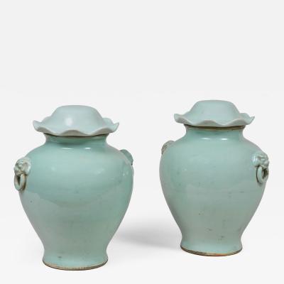 Pair Chinese Celadon Vases with Lids