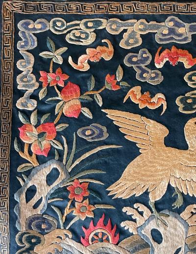 Pair Chinese Embroidered Fourth Rank Badges Qing Dynasty