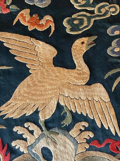 Pair Chinese Embroidered Fourth Rank Badges Qing Dynasty