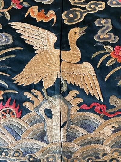 Pair Chinese Embroidered Fourth Rank Badges Qing Dynasty