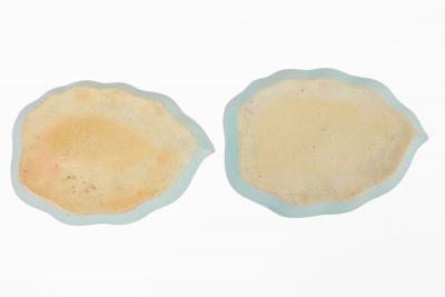 Pair Chinese Export Blue and White Qianlong Leaf Shaped Dishes