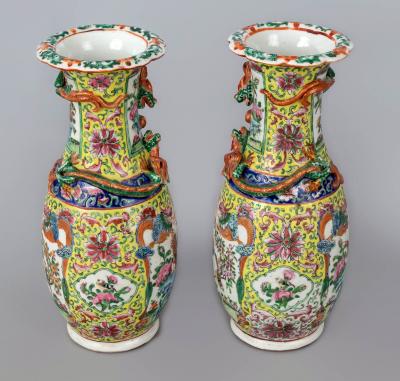 Pair Chinese Export Canton Open Vases