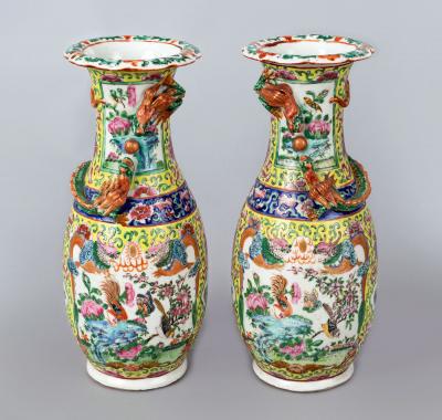 Pair Chinese Export Canton Open Vases