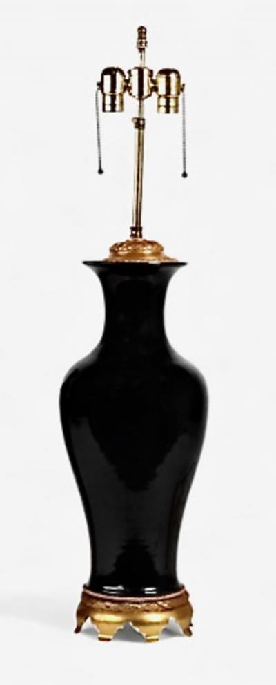 Pair Chinese Export Mirror Black Lamps