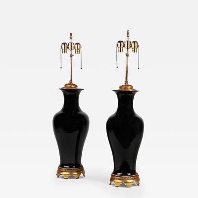 Pair Chinese Export Mirror Black Lamps