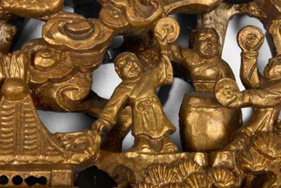 Pair Chinese Giltwood Architectural Relief Panels