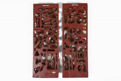 Pair Chinese Giltwood Architectural Relief Panels