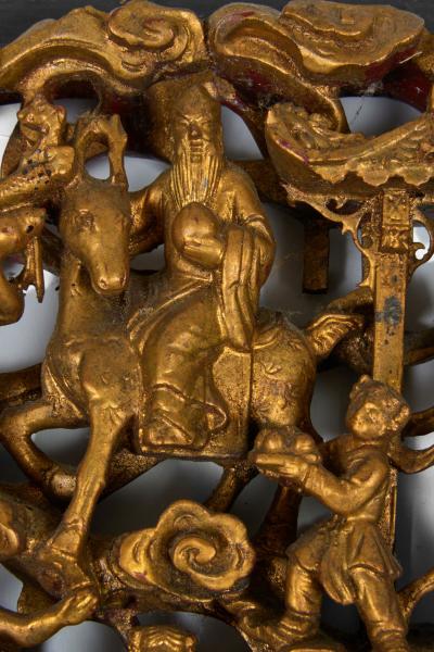 Pair Chinese Giltwood Architectural Relief Panels