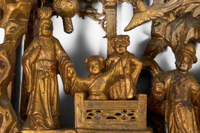Pair Chinese Giltwood Architectural Relief Panels