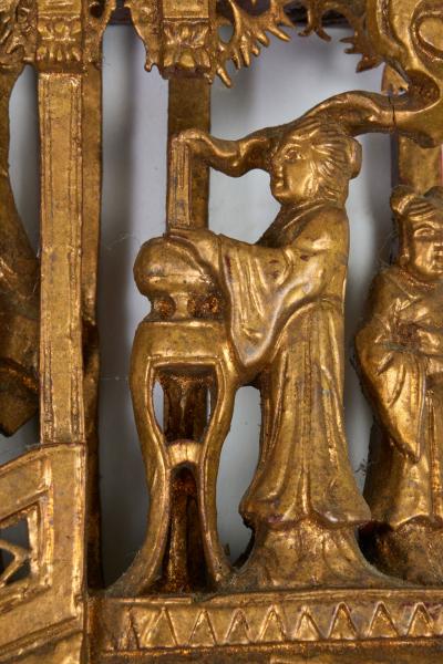 Pair Chinese Giltwood Architectural Relief Panels