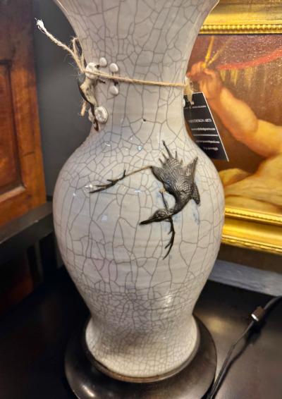 Pair Chinese Porcelain Dragon Vases Fitted as Lamps