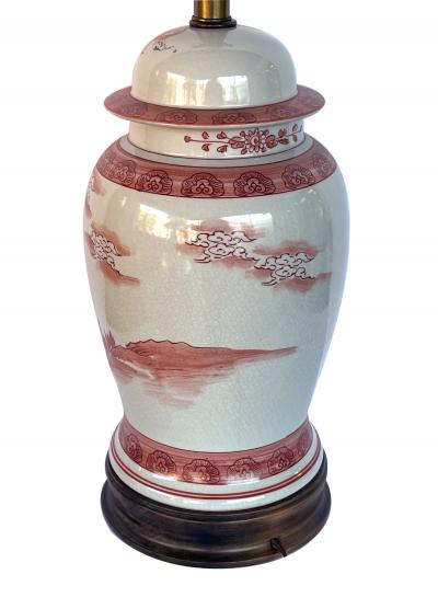 Pair Chinese Porcelain Ginger Jar Lamps with Iron Red Decoration