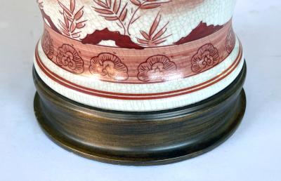 Pair Chinese Porcelain Ginger Jar Lamps with Iron Red Decoration