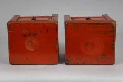 Pair Chinese Red Lacquered Low Stands