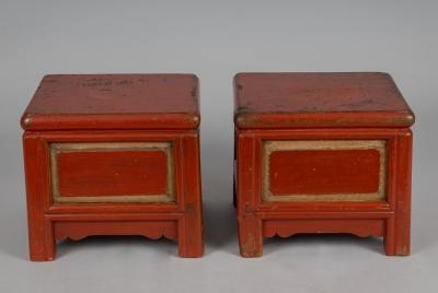 Pair Chinese Red Lacquered Low Stands