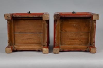Pair Chinese Red Lacquered Low Stands