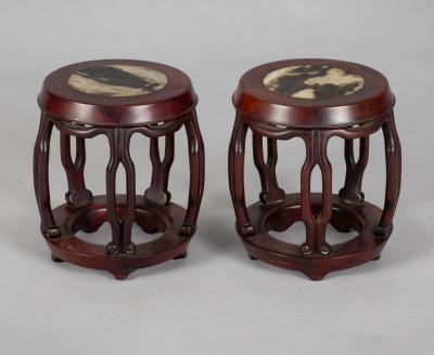 Pair Chinese Rosewood Barrel Form Display Stands