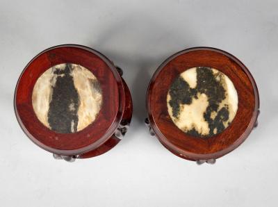 Pair Chinese Rosewood Barrel Form Display Stands