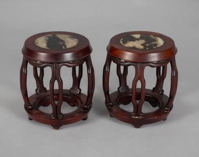 Pair Chinese Rosewood Barrel Form Display Stands