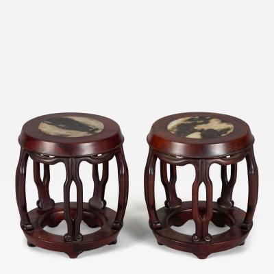 Pair Chinese Rosewood Barrel Form Display Stands