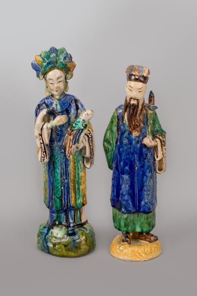 Pair Chinese Shiwan Ware Pottery Figures