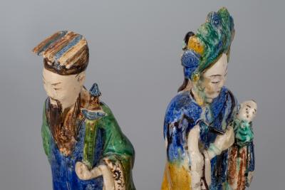 Pair Chinese Shiwan Ware Pottery Figures