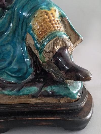 Pair Chinese Shiwan Ware Pottery Warrior Lamps