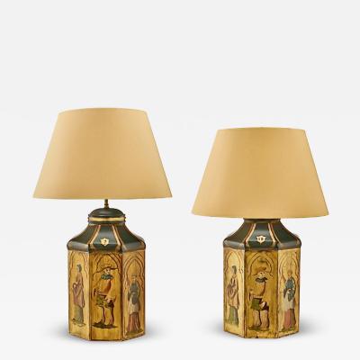 Pair Chinoiserie Tea Canister Lamps