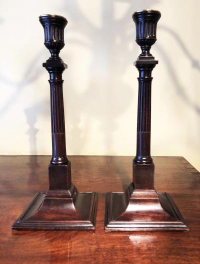 Pair Chippendale Carved Columnar Candlesticks